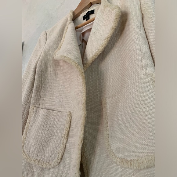 Ann Taylor Beige Frayed Hem Tweed Blazer Jacket - Picture 2 of 8